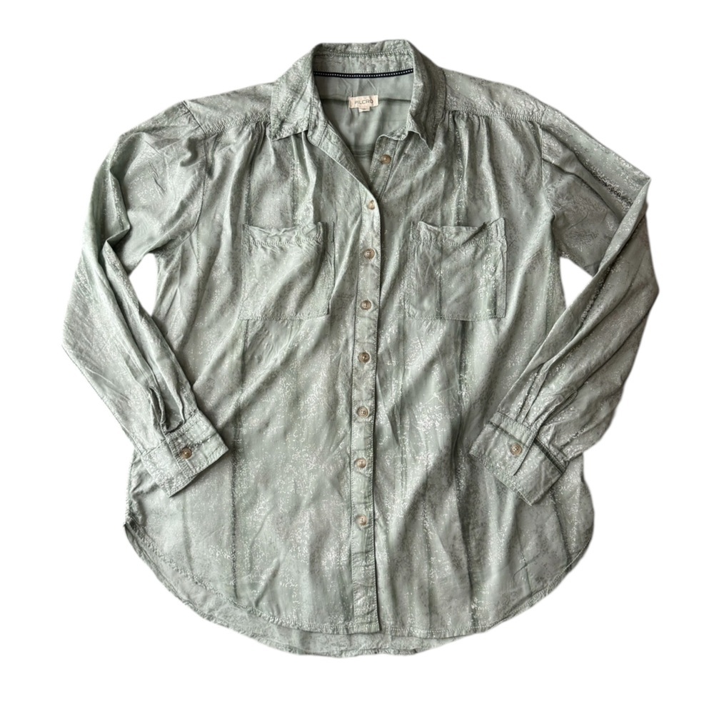 Anthropologie Pilcro Sage Green Foil Shine Button Down Shirt Top Size S - Picture 9 of 16